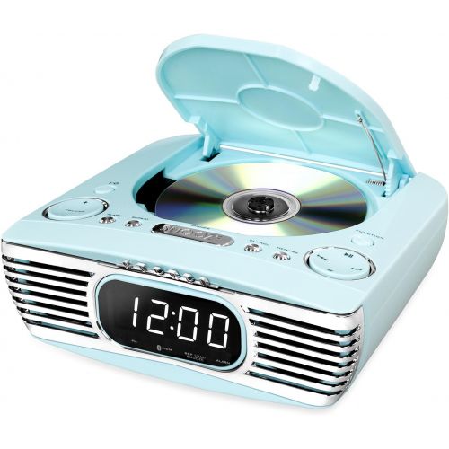  Victrola Bedside Digital LED Alarm Clock Stereo with CD Player and FM Radio, Turquoise