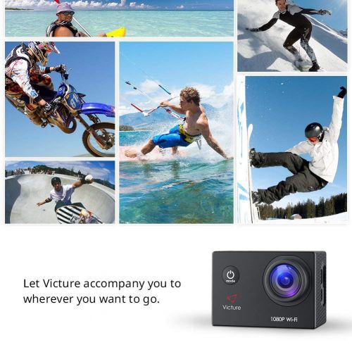  Victure Action Kamera WiFi Full HD 1080P Helmkamera Motorrad Sports Action Camera Cam 2.0 Zoll Wasserdichte Unterwasserkamera mit 170° Weitwinkel, 2 Verbesserten Batterien und Zube