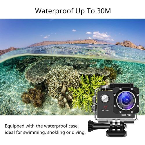  Victure Action Kamera WiFi Full HD 1080P Helmkamera Motorrad Sports Action Camera Cam 2.0 Zoll Wasserdichte Unterwasserkamera mit 170° Weitwinkel, 2 Verbesserten Batterien und Zube