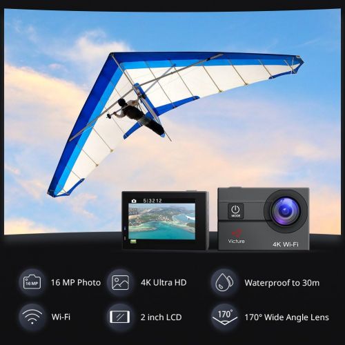  [아마존 핫딜]  [아마존핫딜]Victure Action Camera 4K WiFi 16MP 98Feet Waterproof Underwater Camera 170°Wide-Angle 2 Inch Screen Sports Cam with 2 Rechargeable 1050mAh Batteries and Mounting Accessories