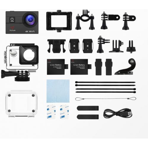  [아마존 핫딜]  [아마존핫딜]Victure Action Camera 4K WiFi 16MP 98Feet Waterproof Underwater Camera 170°Wide-Angle 2 Inch Screen Sports Cam with 2 Rechargeable 1050mAh Batteries and Mounting Accessories