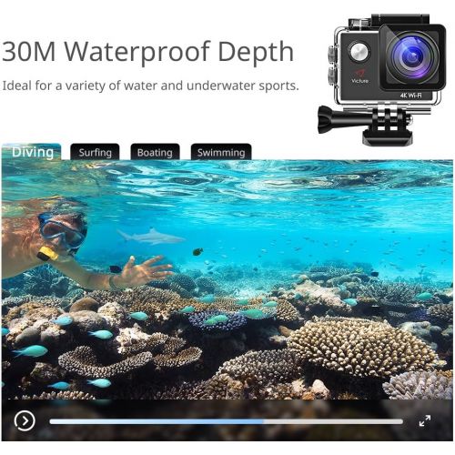  [아마존 핫딜]  [아마존핫딜]Victure Action Camera 4K WiFi 16MP 98Feet Waterproof Underwater Camera 170°Wide-Angle 2 Inch Screen Sports Cam with 2 Rechargeable 1050mAh Batteries and Mounting Accessories