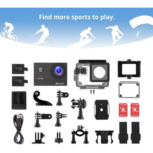  [아마존 핫딜]  [아마존핫딜]Victure 4K Action Camera 20MP WiFi Underwater Camera Diving 40 Meter Waterproof Sport Cam with 2 Rechargeable Batteries and Multiple Accessories for Biking Snorkeling Surfing