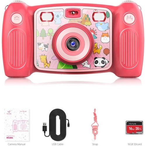  [아마존 핫딜] [아마존핫딜]Victure Kids Camera Digital Rechargeable Selfie Action Camera 1080P HD 12MP with 2 Inch LCD Display and Shockproof Handles for Girls Boys Toys Gifts