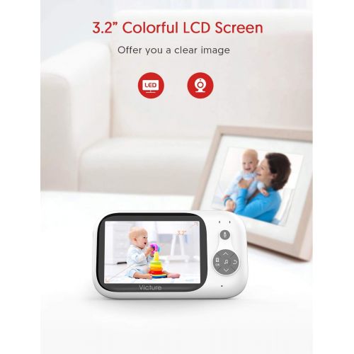  [아마존핫딜][아마존 핫딜] Victure Video Baby Monitor with Digital Camera and Infrared Night Vision 3.2 LCD Screen 2.4GHz Wireless Transmission Temperature Sensor Audio Two Way Talk VOX Auto Wake-up 8 Lullab