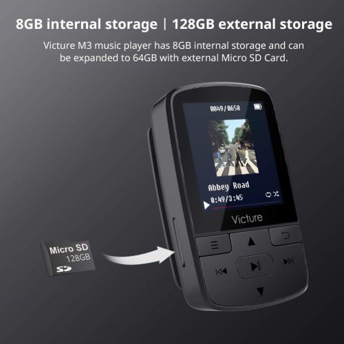  [아마존 핫딜]  [아마존핫딜]Victure Bluetooth MP3 Player 8GB Mini Sport Musik Player mit Clip, 30 Stunden Wiedergabe Musikplayer mit FM Radio, Unterstuetzt bis 64 GB SD Karte