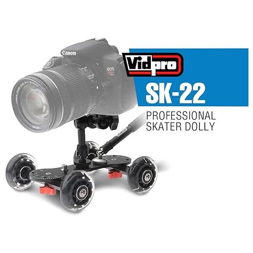  Vidpro SK-22 Professional Skater Dolly - Rolling Slider for DLSR Cameras & Camcorders Ideal for Low-Level Shooting & Panning 25 Lbs Capacity Smooth Rubber Wheels 7 Mounting Points & Extendable Handle