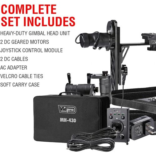  Vidpro MH-430 Motorized Pan & Tilt Gimbal Head - Complete Set Includes Joystick Cables Adapter and Carrying Case - Remote Control Pan Tilt and Rotate DLSR Camcorder Video Equipment