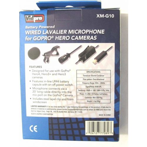  VidPro XM-G10 Lavalier Lapel Clip-on Microphone 20-Feet Cable for GoPro HERO3 / HERO3+ / HERO4