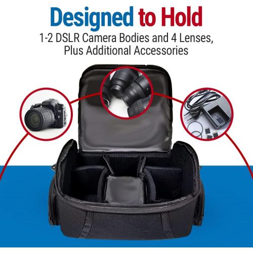  Vidpro DSLR and Video Camera Gadget Bag - Large Protective Case Includes Padded Dividers Handle and Shoulder Strap Compatible with Most Camera Brands Fits 1-2 DSLR Cameras 4 Lenses