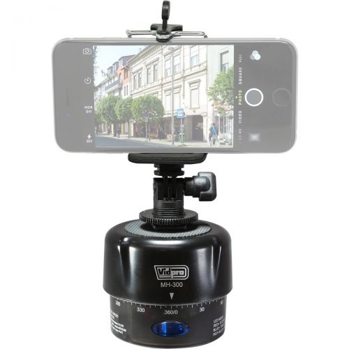  VidPro Vidpro MH-300 360-Degree Time-Lapse Photography Motorized Pan Head with Remote Control, Mini Tilt Head, Smartphone Holder & Adapter for GoPro Cameras