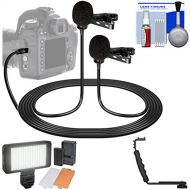 VidPro Vidpro XM-DLC Dual-Head Interview Lavalier Microphone for DSLR Cameras & Camcorders with LED Video Light + Right Angle Bracket + Kit