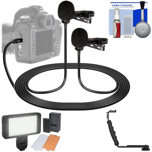  VidPro Vidpro XM-DLC Dual-Head Interview Lavalier Microphone for DSLR Cameras & Camcorders with LED Video Light + Right Angle Bracket + Kit