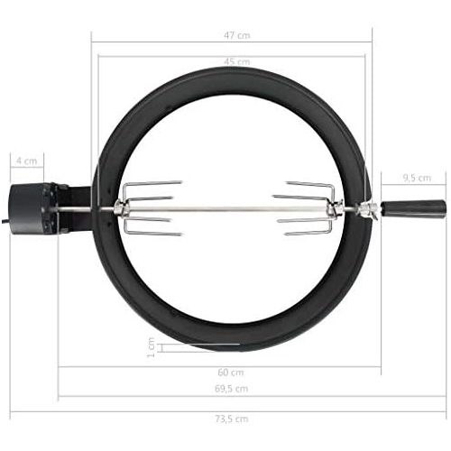  vidaXL BBQ Grillspiess Set Kugelgrill Rotisserie Drehspiess Gasgrill Holzkohle Grill Rotisserie Ring Set Elektrisch Schwarz Edelstahl 47x15cm