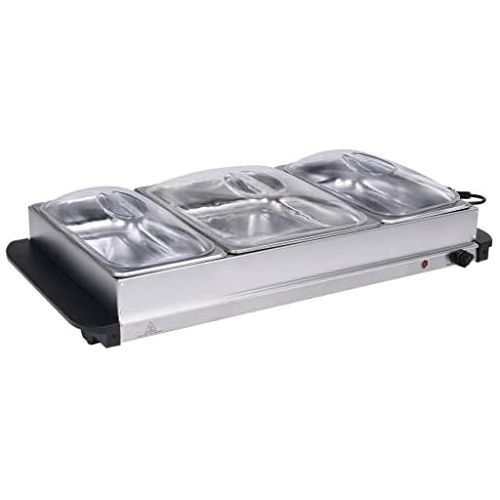  [아마존베스트]vidaXL Buffet Warmer Electric Warming Device Food Warmer Heating Plate Warming Container Stainless Steel 400 W 2 x 2.5 L + 1 x 4 L