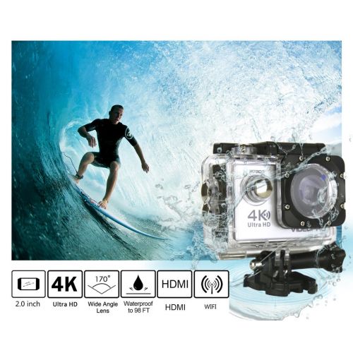  Sport Camera 1080P Full HD Waterproof Underwater Camera VideoPro WiFi Control with 170° Wide-angle Lens 16MP and Mounting Accessories Kit Silver