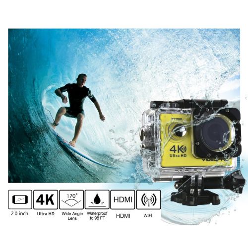  Sport Camera 1080P Full HD Waterproof Underwater Camera VideoPro WiFi Control with 170° Wide-angle Lens 16MP and Mounting Accessories Kit Yellow