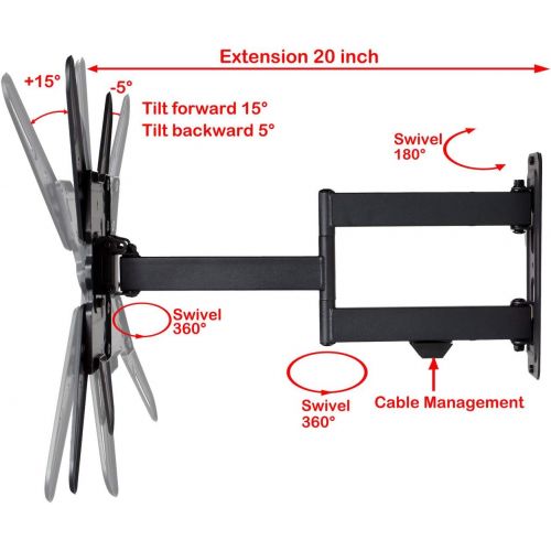  [아마존베스트]VideoSecu ML531BE TV Wall Mount for Most 27-55 LED LCD Plasma Flat Screen Monitor up to 88 lb VESA 400x400 with Full Motion Swivel Articulating 20 in Extension Arm, HDMI Cable & Bu