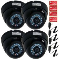 VideoSecu 4 Pack Dome Security Cameras CCD 480TVL 3.6mm Outdoor CCTV Wide Angle Infrared Day Night Vandal Proof 20 IR LEDs Home Surveillance with Free Power Supplies and Security W