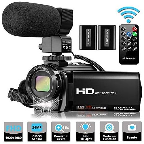  Video Camera Camcorder with Microphone, VideoSky FHD 1080P 30FPS 24MP Vlogging YouTube Cameras 16X Digital Zoom Camcorder Webcam Recorder with Remote Control, 3.0 Inch 270° Rotatio