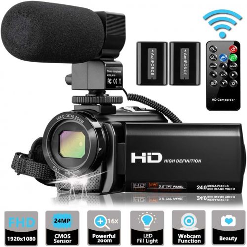  Video Camera Camcorder with Microphone, VideoSky FHD 1080P 30FPS 24MP Vlogging YouTube Cameras 16X Digital Zoom Camcorder Webcam Recorder with Remote Control, 3.0 Inch 270° Rotatio