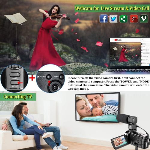  Video Camera Camcorder with Microphone, VideoSky FHD 1080P 30FPS 24MP Vlogging YouTube Cameras 16X Digital Zoom Camcorder Webcam Recorder with Remote Control, 3.0 Inch 270° Rotatio