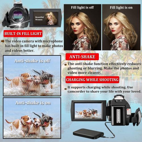  Video Camera Camcorder with Microphone, VideoSky FHD 1080P 30FPS 24MP Vlogging YouTube Cameras 16X Digital Zoom Camcorder Webcam Recorder with Remote Control, 3.0 Inch 270° Rotatio