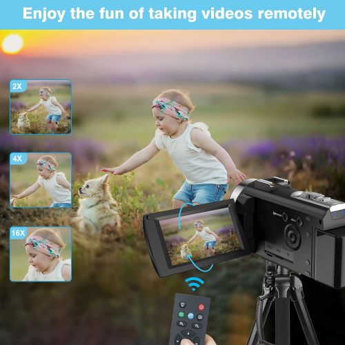  Video Camera Camcorder VideoSky Vlogging Camera for YouTube Full HD 1080P 24MP 30FPS 16X Zoom Digital Camera with 3.0 Inch 270° Rotation IPS Screen, Fill Light, Microphone, 2.4G Re