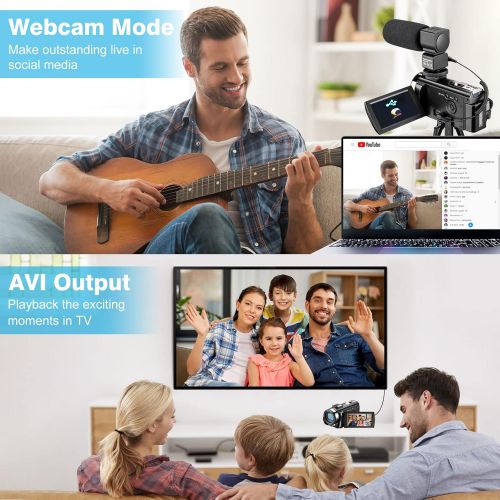  Video Camera Camcorder VideoSky Vlogging Camera for YouTube Full HD 1080P 24MP 30FPS 16X Zoom Digital Camera with 3.0 Inch 270° Rotation IPS Screen, Fill Light, Microphone, 2.4G Re