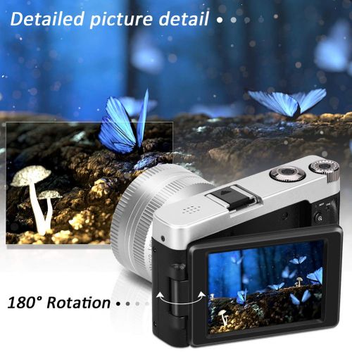  Digital Camera Vlogging Camera, Full HD 1080p 24.0MP VideoSky Video Camera Camcorder with Wide Angle Lens, 3.0 IPS Flip Screen,16X Digital Zoom,WiFi Function Camera Recorder (Two B