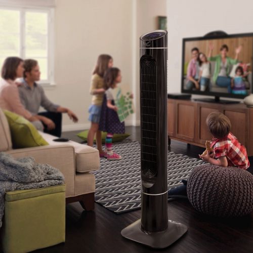  Vie Air 50 Luxury Digital 3 Speed High Velocity Tower Fan with Fresh Air Ionizer and Remote Control in Sleek Black