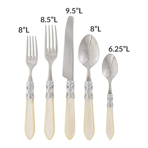  Vietri Aladdin Brilliant Ivory 5-Piece Place Setting, 18/10 Stainless Steel Forks Spoons & Knife