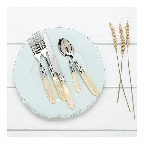  Vietri Aladdin Brilliant Ivory 5-Piece Place Setting, 18/10 Stainless Steel Forks Spoons & Knife