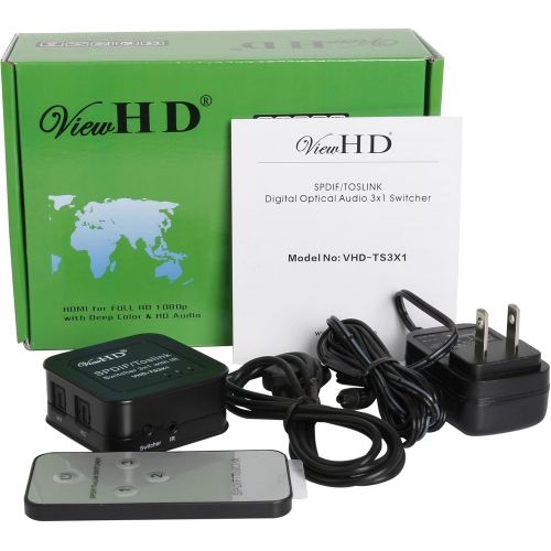  [아마존베스트]ViewHD SPDIF | TOSLINK Digital Optical Audio Switcher 3x1 with Remote | Three Inputs to One Output | Model: VHD-TS3X1