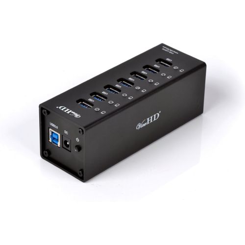  ViewHD Professional Premium Quality USB 3.0 7-Port Hub with OnOff Power Switch + 12V Power Adapter + USB Cable in Full Metal Case (Black) | Model: VHD-U3P7B