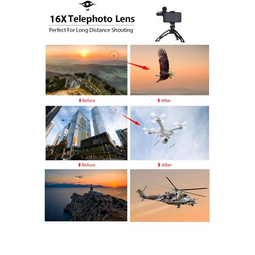  ViewPoint 16X Zoom Lens Telescope Telephoto Clip On Lens For iPhone XS, XS MAX, X, 8, 7, 6s, 6, Samsung S9, S9 Plus, S8, S8 Plus, S7, S7 Edge, S6 Edge, S6 - Smartphones & Cellphone