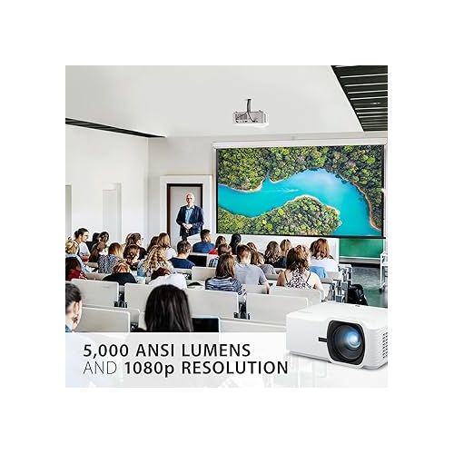  ViewSonic LS740HD 5000 Lumens 1080p Laser Projector with 1.3x Optical Zoom, H/V Keystone, 4 Corner Adjustment, and 360 Degrees Projection for Auditorium, Conference Room and Education