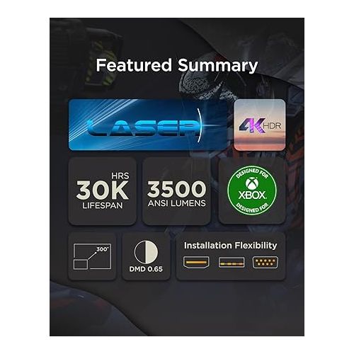  ViewSonic LX700-4K UHD 3500 Lumens Laser Projector Designed for Xbox with 4.2ms Response Time, 240Hz Refresh Rate, 1.36x Optical Zoom, Dual HDMI, and HDR/HLD Support