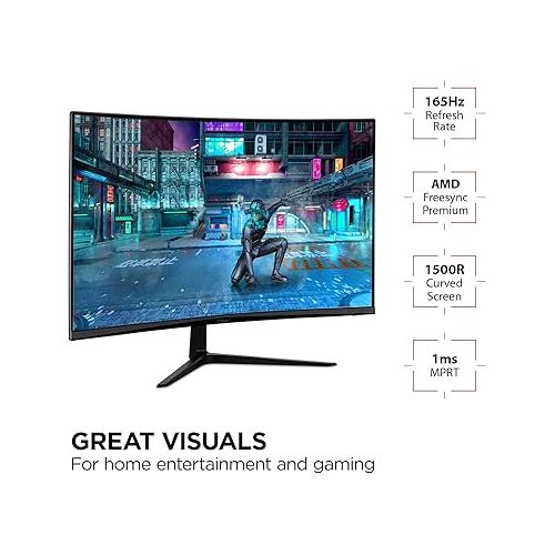  ViewSonic OMNI VX3218-PC-MHD 32 Inch Curved 1080p 1ms 165Hz Gaming Monitor with FreeSync Premium, Eye Care, HDMI and Display Port