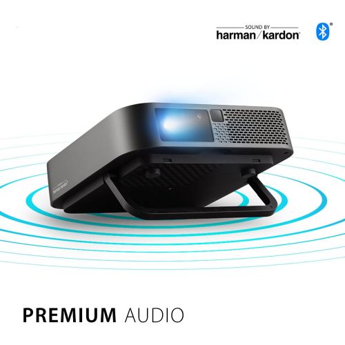  ViewSonic M2e 1080p Portable Projector with 1000 LED Lumens, H/V Keystone, Auto Focus, Harman Kardon Bluetooth Speakers, HDMI, USB C, 16GB Storage, Stream Netflix with Dongle