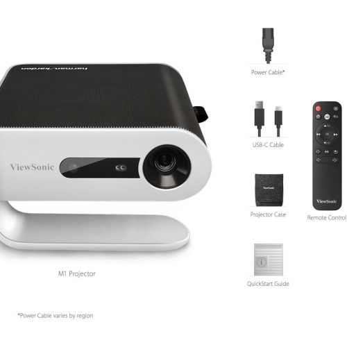  ViewSonic M1 Portable Projector with Dual Harman Kardon Speakers HDMI USB Type C Auto Keystone Built-in Battery, Stream Netflix with Dongle