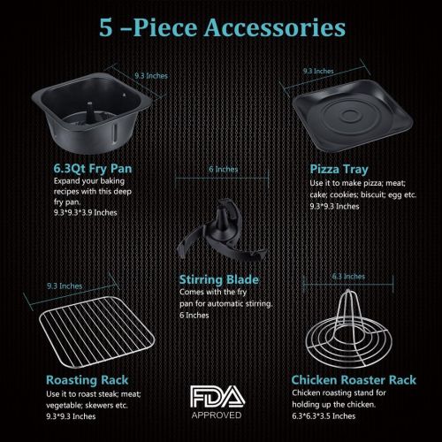  Air Fryer Accessories 9.3 Inch, Set of 5 Including Pizza Tray, Multi-Purpose Grille Rack, Wire Rack, Silicone Mat, Paper Liners, Fit for SARKI & WELTPACKEN 12Qt Air Oven XL