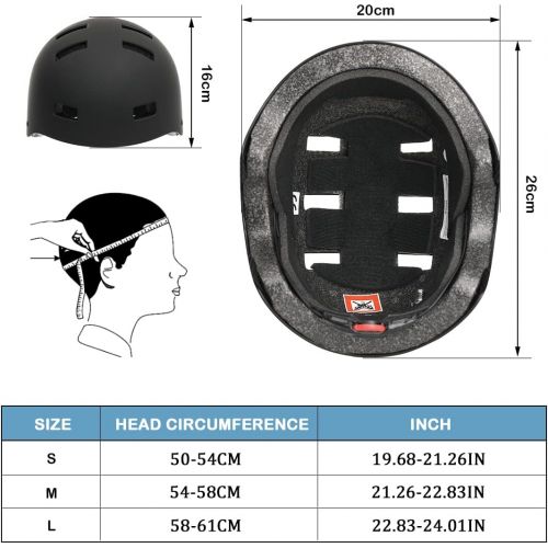  Vihir Skateboard Helmet Adult for Women Men - Skate Scooter Sport Helmet, Black, Medium, Large, with 12 Vents