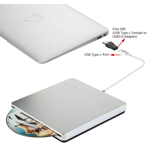  [아마존 핫딜]  [아마존핫딜]VikTck USB-C Superdrive External DVD/CD Reader and DVD/CD Burner for Apple--MacBook Air/Pro/iMac/Mini/MacBook Pro/ASUS /ASUS/DELL Latitude with USB-C Port Plug and Play(Silver)