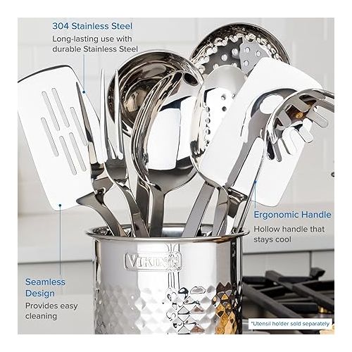  Viking Culinary 304 Stainless Steel Kitchen Utensil Set, Ergonomic Stay-Cool Handles, Dishwasher Safe, Silver, 8 Piece