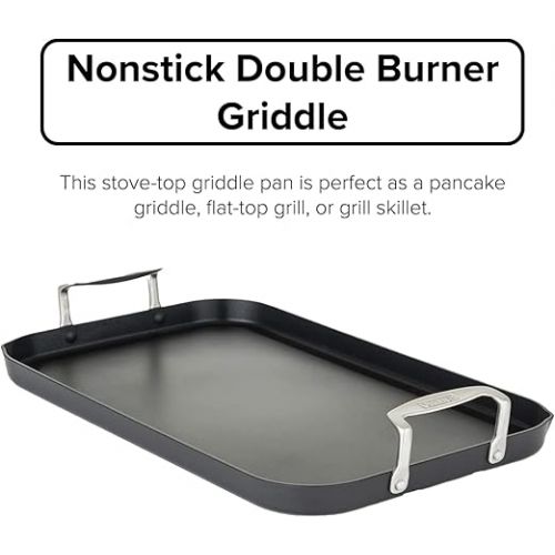  Viking Culinary Hard Anodized Nonstick Double Burner Griddle, Ergonomic Stay-Cool Handles, Oven Safe, Works on Electronic, Ceramic, and Gas Cooktops , 18 inches