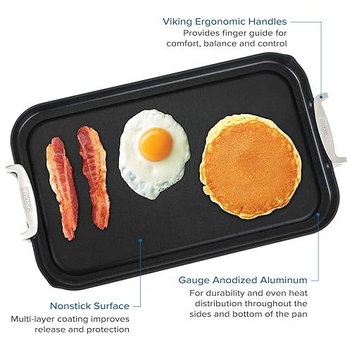  Viking Culinary Hard Anodized Nonstick Double Burner Griddle, Ergonomic Stay-Cool Handles, Oven Safe, Works on Electronic, Ceramic, and Gas Cooktops , 18 inches