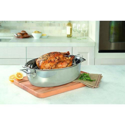  Viking 3-Ply Stainless Steel Oval Roaster with Metal Induction Lid and Rack, 8.5 Quart