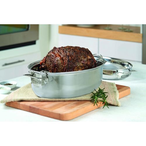  Viking 3-Ply Stainless Steel Oval Roaster with Metal Induction Lid and Rack, 8.5 Quart