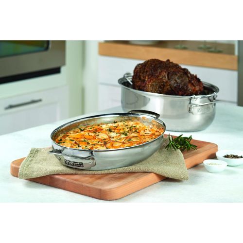  Viking 3-Ply Stainless Steel Oval Roaster with Metal Induction Lid and Rack, 8.5 Quart